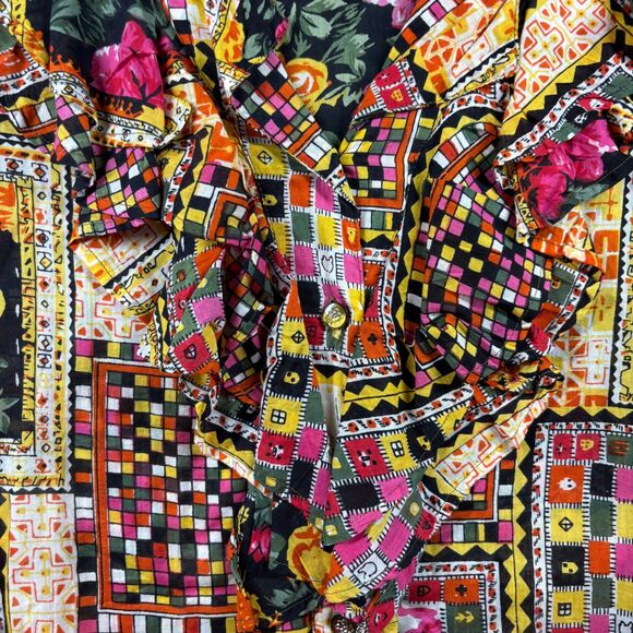 Gitano Women Top Vintage Y2K 90s Button Up Semi-Sheer Ruffle Patchwork 20W J112 - Picture 4 of 10